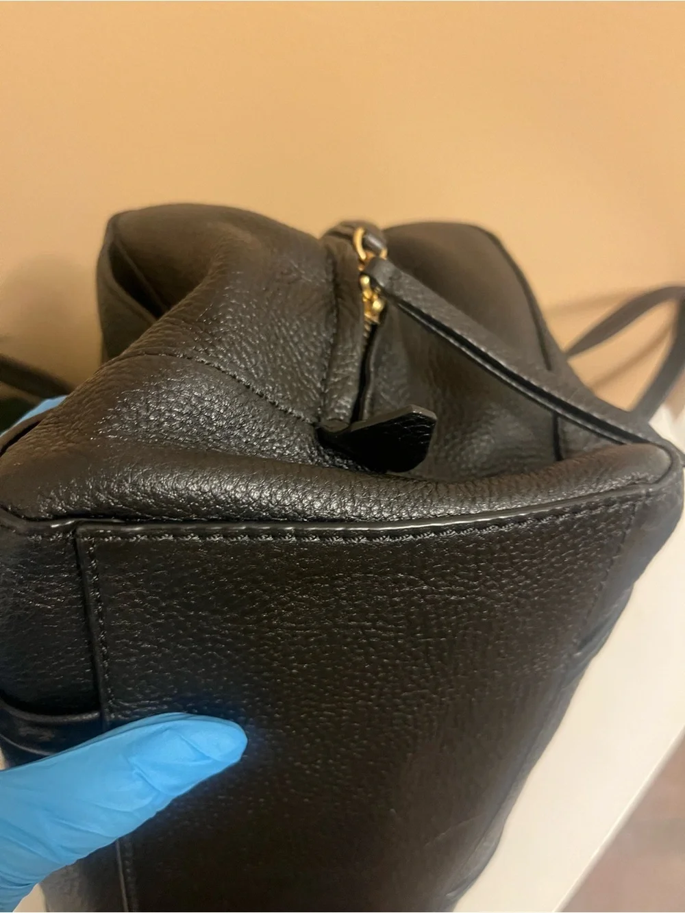 Vera Bradley Black Pebbled Leather Satchel with Gold Accent…no strap